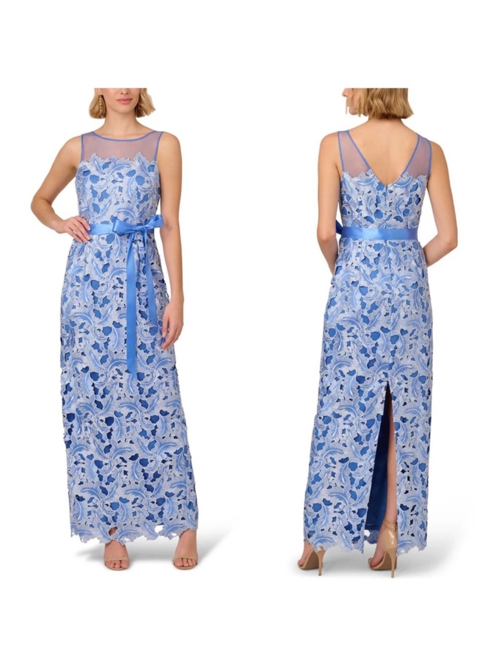 Adrianna Papell Sky Blue Floral Lace Maxi dress size 6